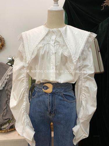 大翻领纯色衬衣,女装,Mu Mu