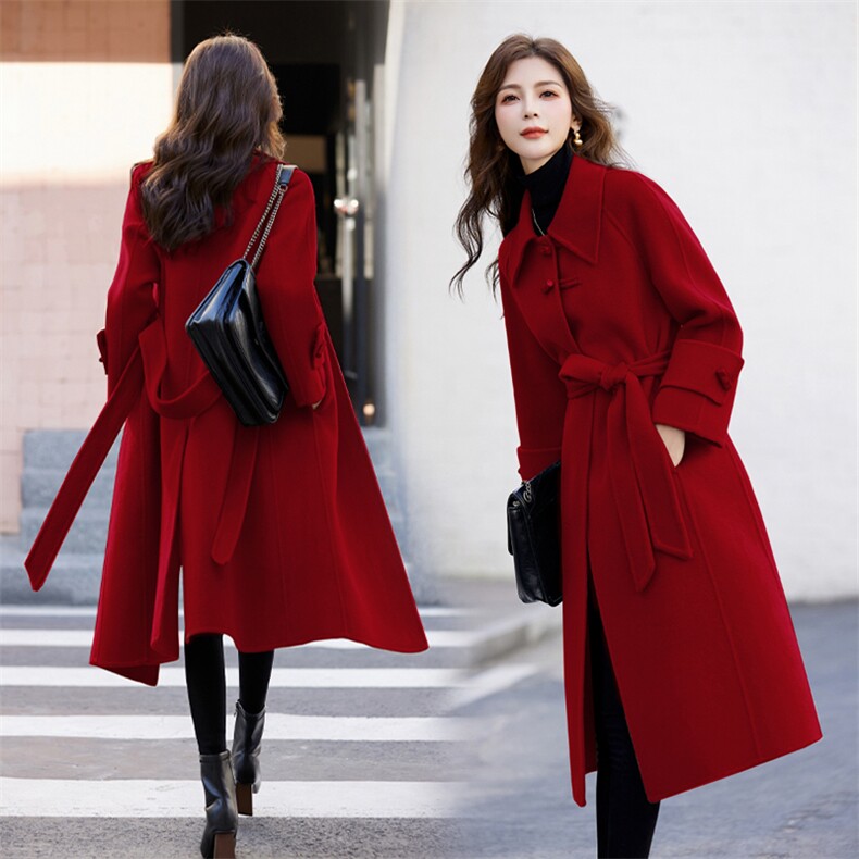 8203加大红色时尚气质年货婚礼礼服2025年秋冬季新款女装，女装双面呢大衣，关键词
