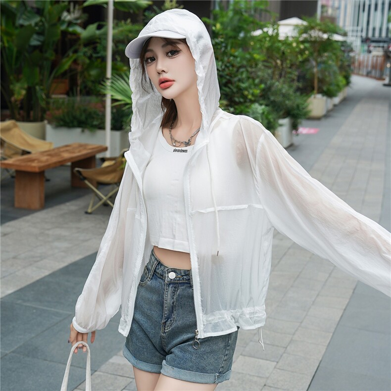 白色短款防晒衣女款夏季2025新款宽松小个子外穿轻薄款防晒服开衫,女装短外套,安之芮娜