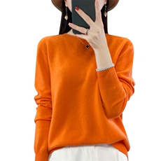 2024秋冬季新款圆领羊毛衫慵懒风宽松显瘦百搭套头毛衣，女装羊毛衫，昭美羊绒