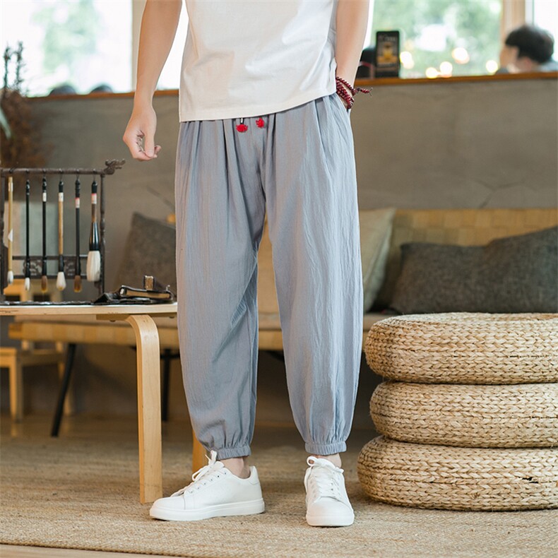 2025夏季新款日系大码男棉麻宽松亚麻休闲裤九分裤K29特批25,男装休闲裤,星座225-1