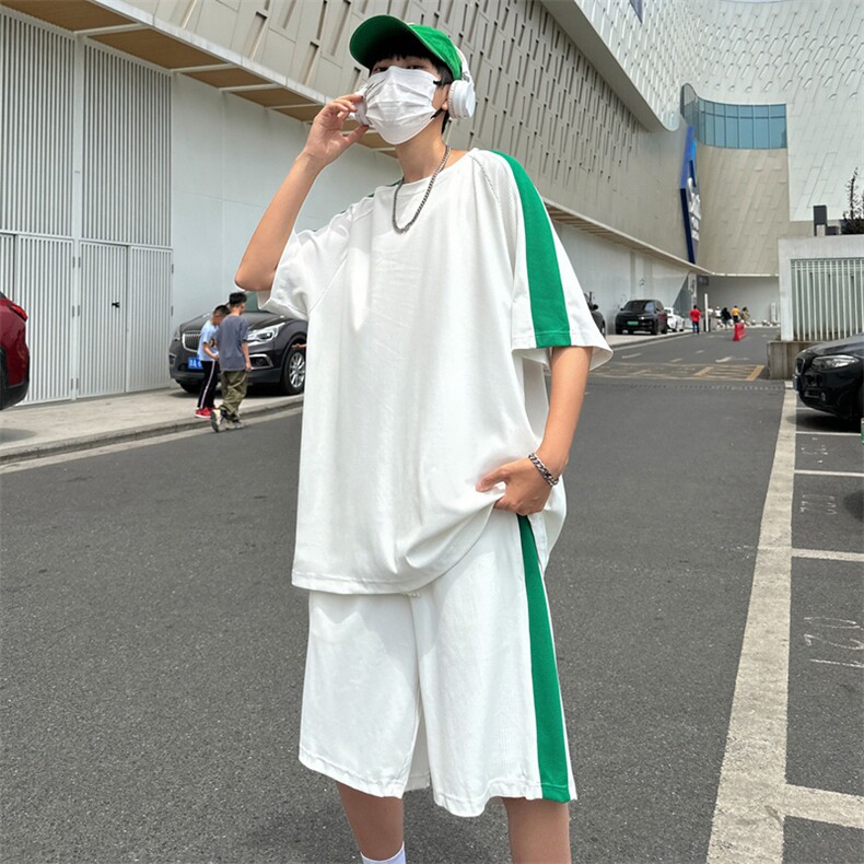 现货主推大码港风情侣冰丝防晒休闲日系运动套装男S07P50,男装休闲套装,电商B226