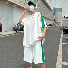 现货主推大码港风情侣冰丝防晒休闲日系运动套装男S07P50，男装休闲套装，电商B226