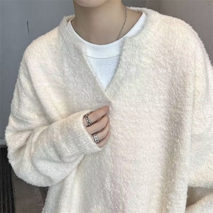 港风秋款男小V领套头毛衣休闲针织衫外套M5714 P55图片