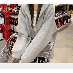 5302-P62原版加内抽纯色拉链连帽卫衣开衫外套薄款图片