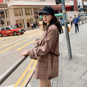 【现货】255-2073-P115控168 秋装新款格子西装外套女图片