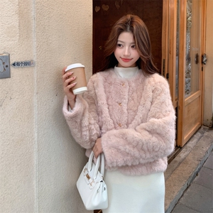 浅粉色秋冬皮毛一体外套女仿水貂绒休闲上衣2C353--716# P180K268图片
