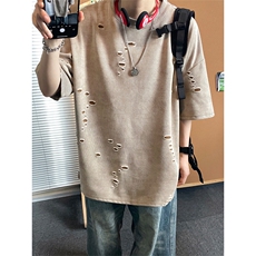 美式破洞短袖T恤男夏季潮牌半袖衣服宽松重磅体恤衫T3650-特价P33，男装T恤，电商A007