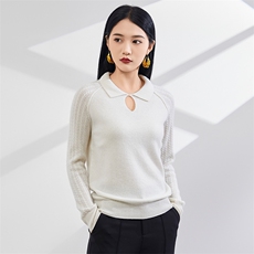 时尚保暖POLO领羊绒衫优雅显瘦长袖针织衫，女装羊绒衫，美够羊绒