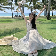 法式高级感小个子网纱吊带连衣裙女2025年夏季新款温柔风仙女裙子，女装连衣裙，帛锦泉