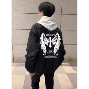 复古高街飞行员翅膀印花夹克秋新款棒球服宽松情侣外套 JN816图片