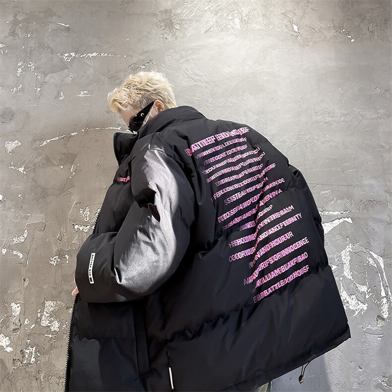 F97-P85 冬季美式潮牌宽松字母印花棉衣高街vibe立领面包服男图片