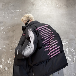 F97-P85 冬季美式潮牌宽松字母印花棉衣高街vibe立领面包服男图片