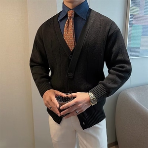 轻熟风2024秋冬新款复古宽松潮流休闲开衫男针织衫外套毛衣 M3459图片