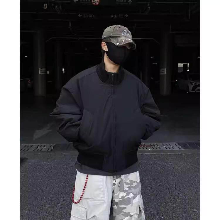 现货26春装美拉德立领飞行夹克纯色复古廓形高街棒球服外套,男装夹克,电商A486