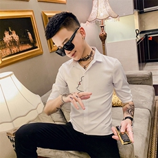 707-P502021夏季纯色中袖衬衫社会小伙英伦衬衣潮，男装衬衫，星座312A