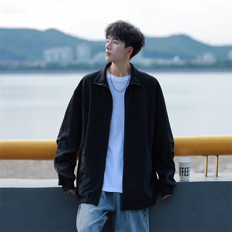 Y6490 P55 春款现货港风立领卫衣男落肩开衫潮流百搭上衣外图片