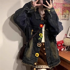 做旧水洗牛仔外套男女花朵2025新款设计感宽松百搭休闲，男装工装外套，星座410-7