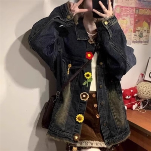 做旧水洗牛仔外套男女花朵2025新款设计感宽松百搭休闲图片