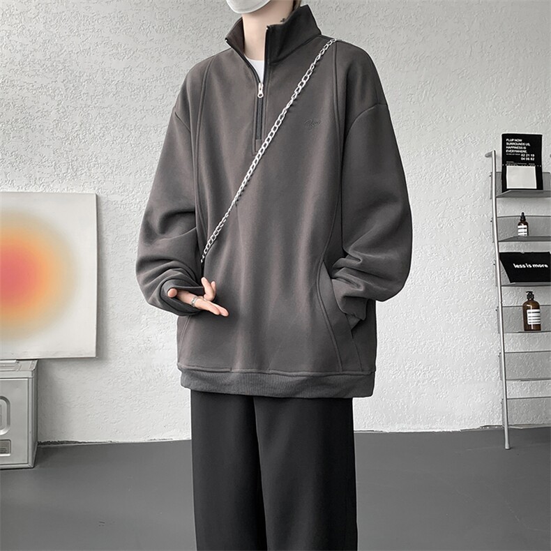 8XL-M重磅软糯美式半拉链立领卫衣男秋宽松大码复古POLO衫WY32P58,男装Polo衫,电商D206-1
