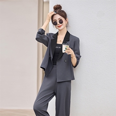 撞色西装领双排扣外套+阔腿裤两件套2531P165，女装套装/套裙，乐衣轩