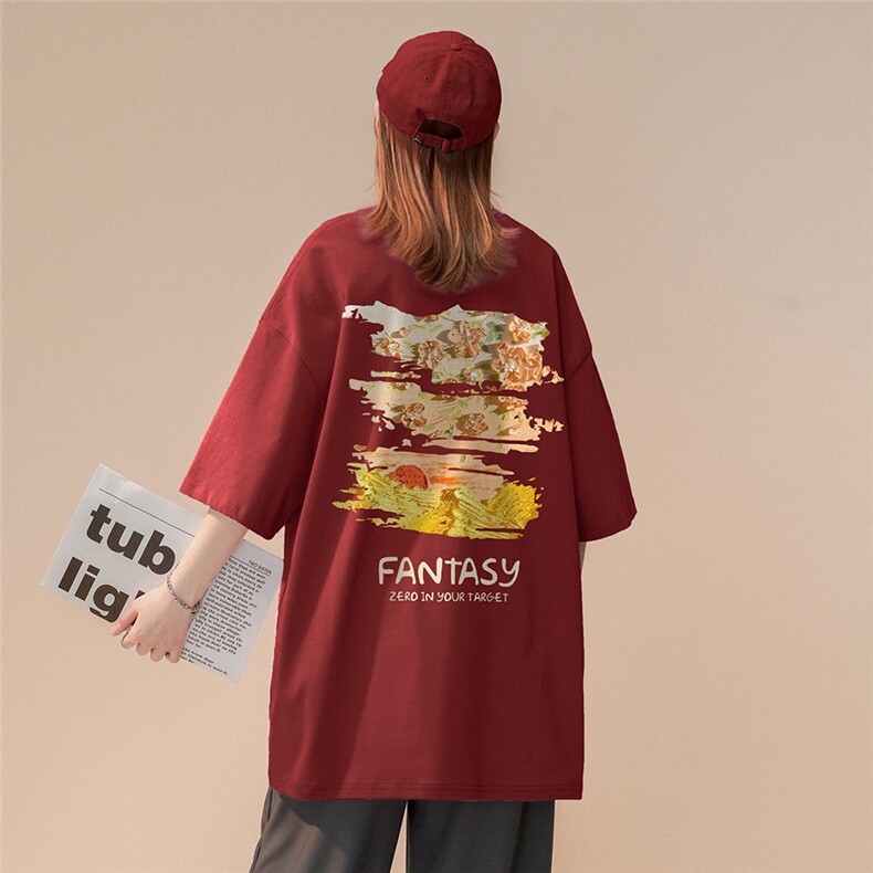 中性夏季立体油画红色高克重磅纯棉短袖情侣T恤T6060P30控48,男装T恤,电商A268