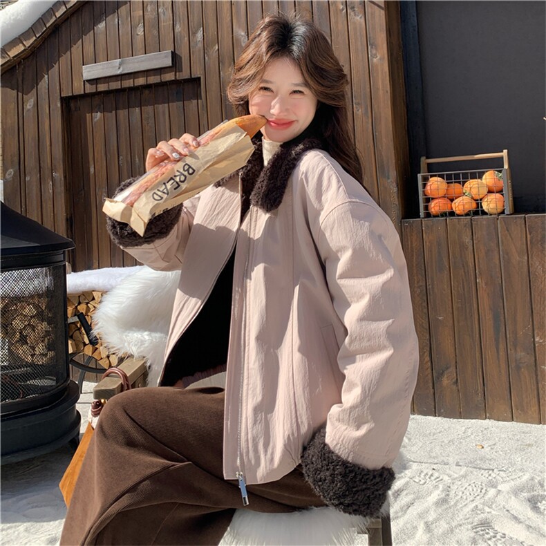 有货~粉色小个子短外套派克服毛毛内胆2C118-M869P195控298图片