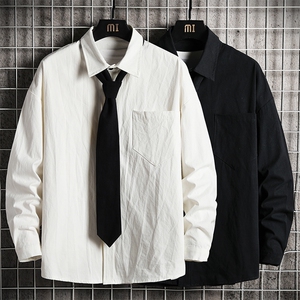 LC42099-P45 加绒款P55痞帅领带长袖衬衫男士大码dk制服男jk 网格图片