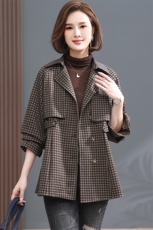 经典格纹外套女2024冬季新款中长款夹棉加厚百搭休闲大衣，女装短外套，丽影随形