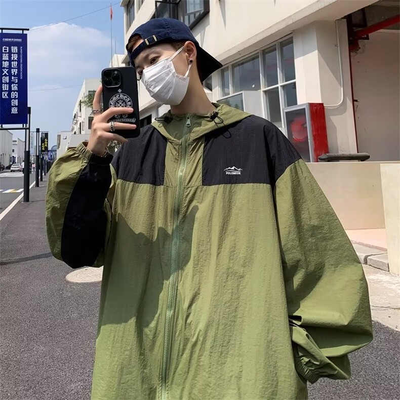 复古夏季工装拼接男户外冲锋衣情侣夹克外套连帽防晒衣F077-P42,男装夹克,星座308B-1