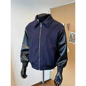 【有货】DV83-P65美式棒球服春秋季短款拼色PU皮夹克情侣装外套图片