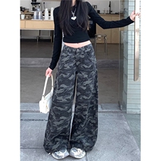 水洗做旧迷彩高街阔腿牛仔裤直筒宽松拖地工装裤K8305-P40网络图，男装牛仔裤，电商B245