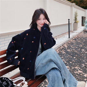 刺绣拼接黑色丝绒棒球服工装外套女春秋2025新款超火流行韩系爆款图片