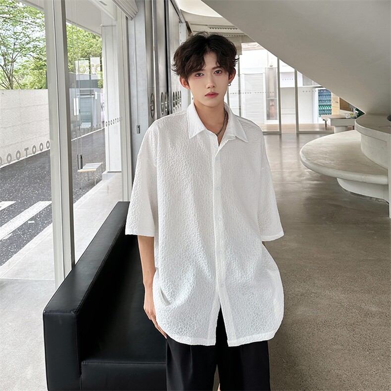 潮码大码翻领压皱纯色衬衫A071-C63-P38,男装衬衫,电商A071