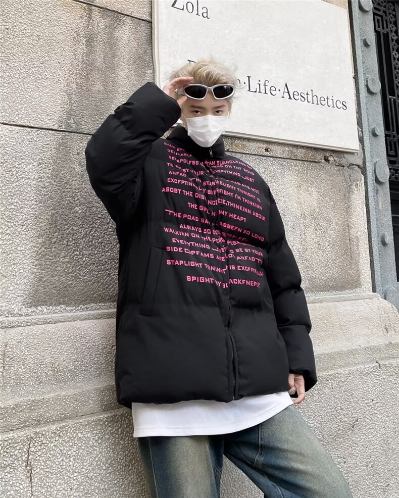 美式复古字母印花棉服加厚情侣面包服宽松冬装M9096-P88,男装棉衣,星座1109-3