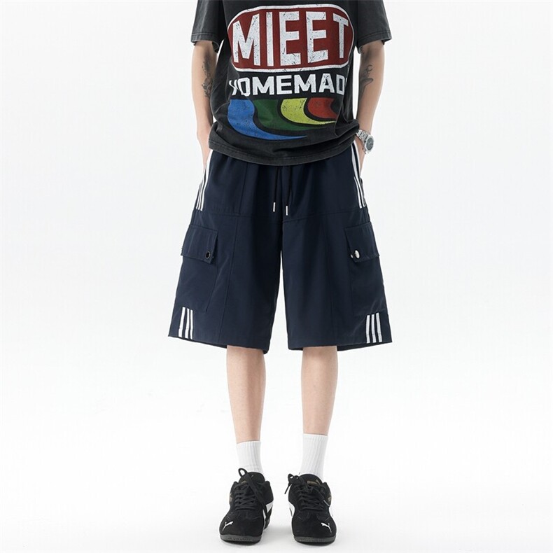 8XL-M三条杠工装短裤大码休闲运动中裤条纹冰丝五分裤DK1303/P48图片