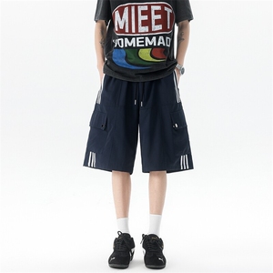 8XL-M三条杠工装短裤大码休闲运动中裤条纹冰丝五分裤DK1303/P48图片