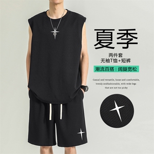 无袖t恤夏季冰丝速干篮球运动服短袖短裤休闲背心套装TZ86-特批68图片