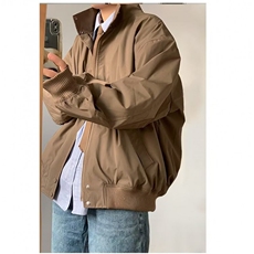 日系复古纯色简约工装男女情侣潮流宽松夹克外套男女W6682-P58，男装夹克，星座412-1