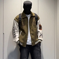 春秋潮牌美式复古街头痞帅毛呢刺绣棒球服外套男女立领飞行员夹克，男装夹克，星座1210-1