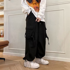 休闲工装裤男新款美式复古宽松设计感抽绳直筒阔腿裤子BK256-P45，男装休闲裤，星座1008-1