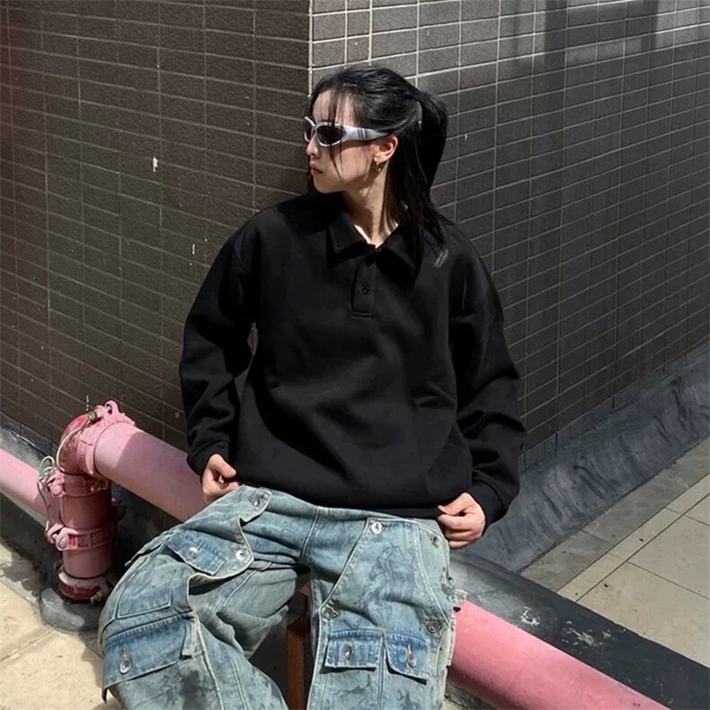抖音得物高品质二开25秋冬美式高街结构设计POLO翻领卫衣外套W77,男装卫衣,电商A486-1
