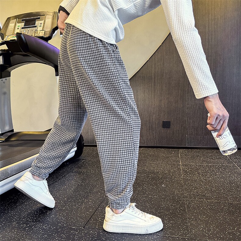 社会小伙秋冬新款长裤千鸟格休闲裤店主风卫裤哈伦裤2283-P65，男装休闲裤，星座313B-2(原星座309A-2)