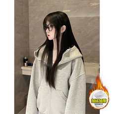 480G重磅加绒硬挺boxy男女秋冬美式高街防风高领卫衣开衫厚外套，女装短外套，电商A486