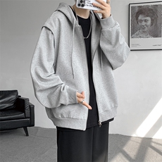 cleanfit重磅连帽卫衣男美式高街假两件开衫短款垫肩外套KS003P55，女装短外套，电商B312