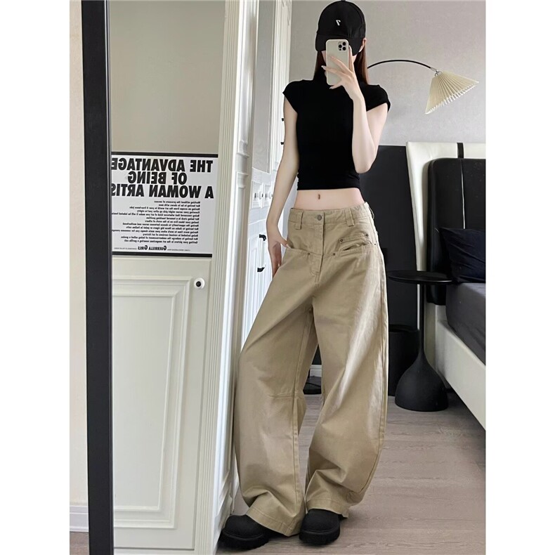 美拉德阔腿弯刀裤男女美式复古宽松休闲vintage工装裤LN13466-P57，男装工装外套，星座1008