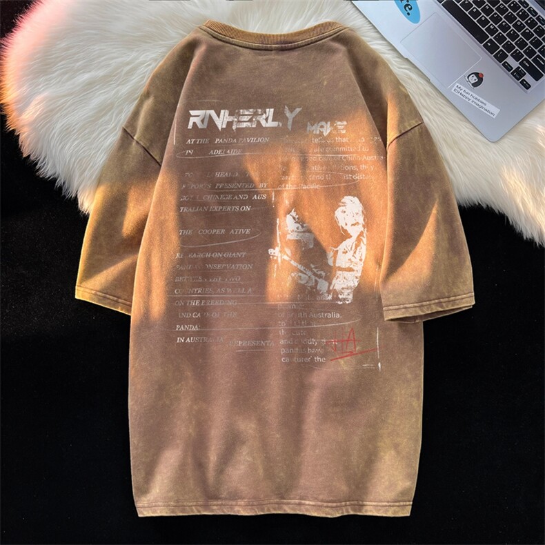 潮牌宽松短袖t恤蜡染美式复古高街水洗做旧517A-2-SX268-P38,男装T恤,星座517A-2