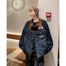 复古高街牛仔外套男女春秋季机车潮牌翻领宽松刺绣夹克JN1235-P78，男装夹克，星座302B