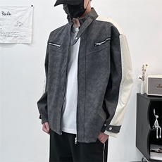 美式扎染皮衣外套男女撞色拼接春秋季pu皮骑行服痞帅皮夹克JA156，男装夹克，星座1116A-1（原606A）