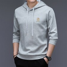 秋季连帽纯色卫衣男新款中青年男士薄款长袖商务休闲打底衫上衣，男装卫衣，电商B212（原钱塘6029）